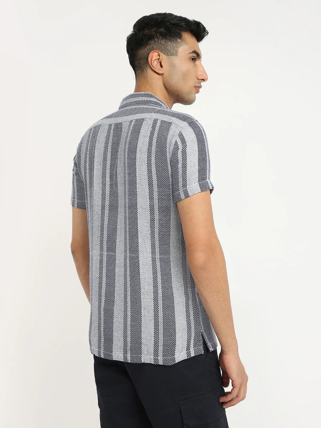 Parx Men Blue Stripe Slim Fit Cotton Casual Shirt - Image 4