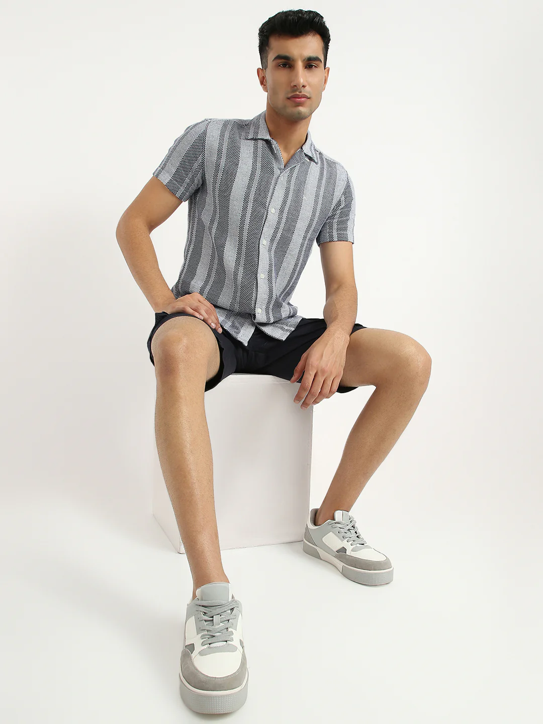Parx Men Blue Stripe Slim Fit Cotton Casual Shirt - Image 5