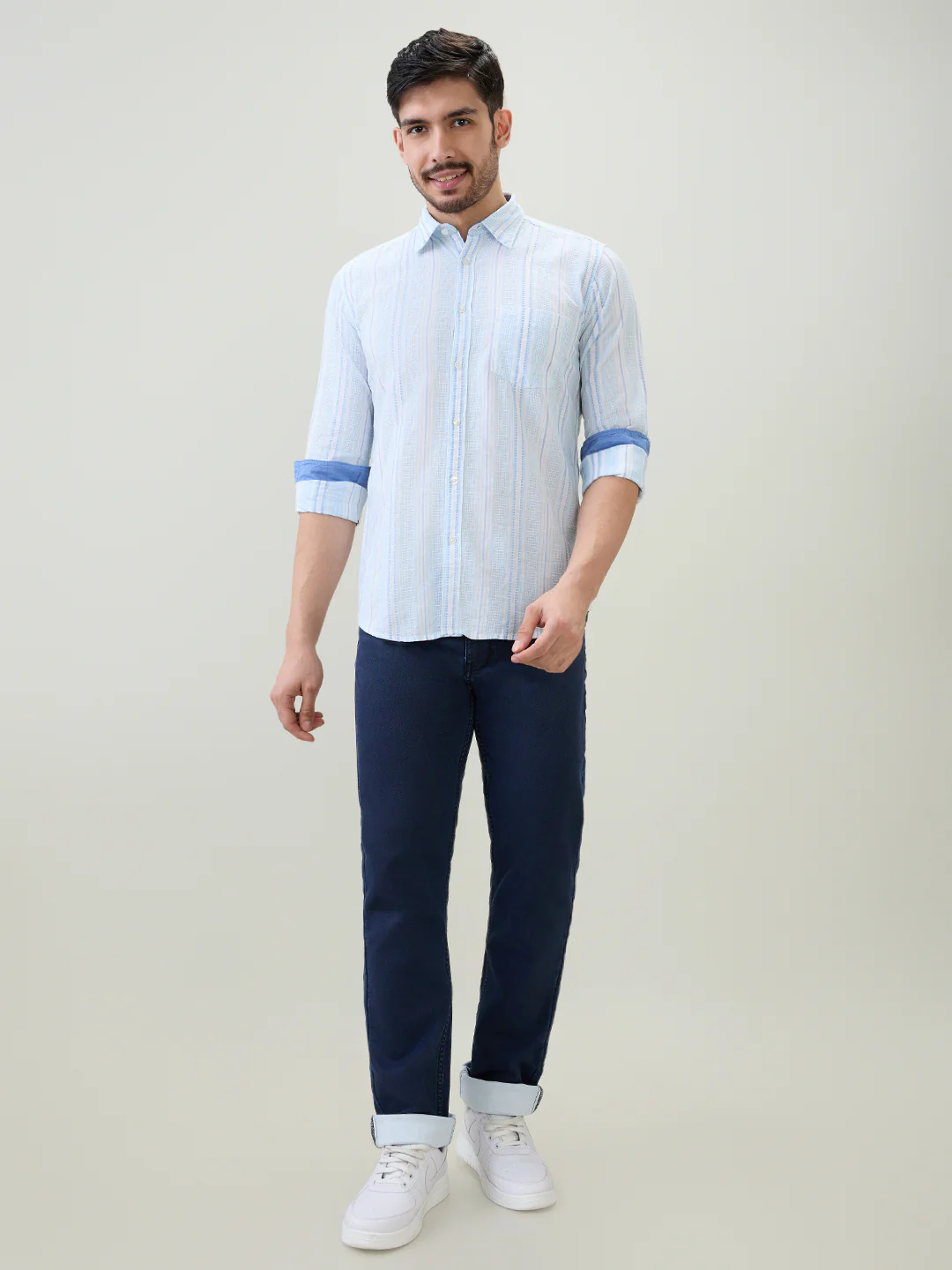 Parx Men Blue Stripe Slim Fit Cotton Casual Shirt - Image 5