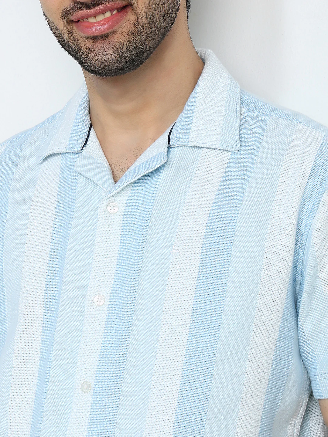 Parx Men Blue Stripe Slim Fit Cotton Half Sleeve Casual Shirt - Image 6