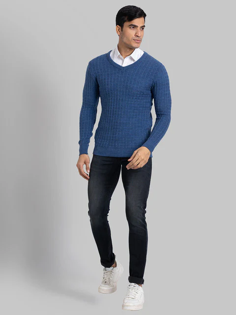 Parx Men Blue Structure Acrylic Sweater - Image 5