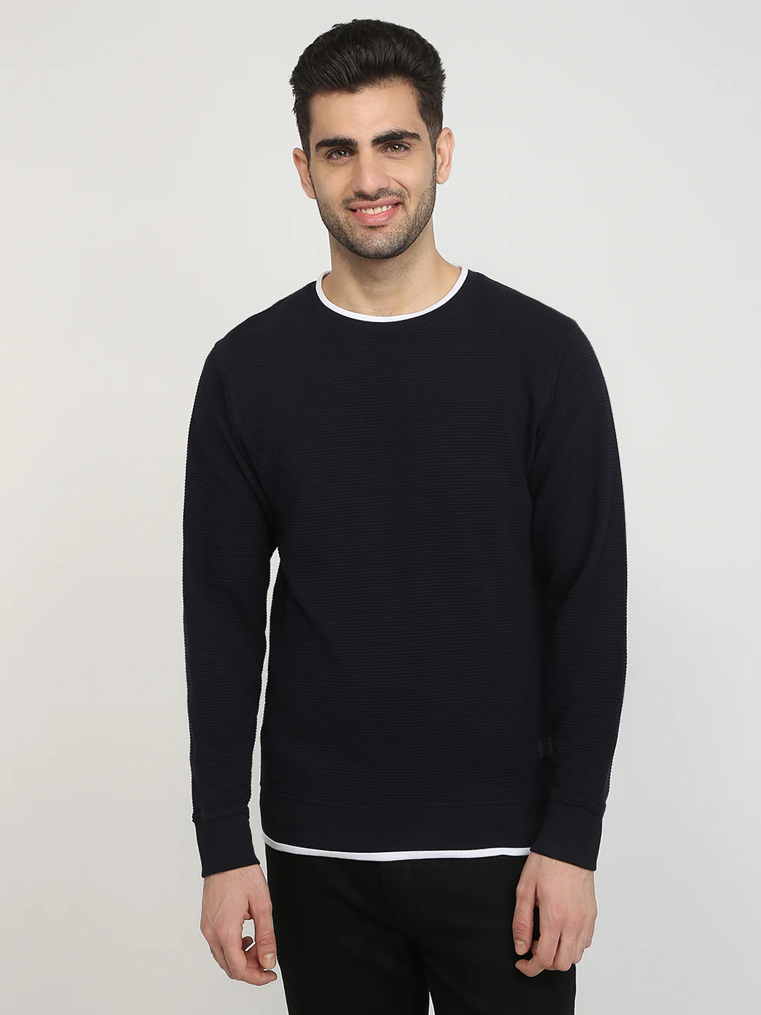 Parx Men Blue Structure Regular Fit Cotton Full Sleeve Round Neck Collar Sweatshirt