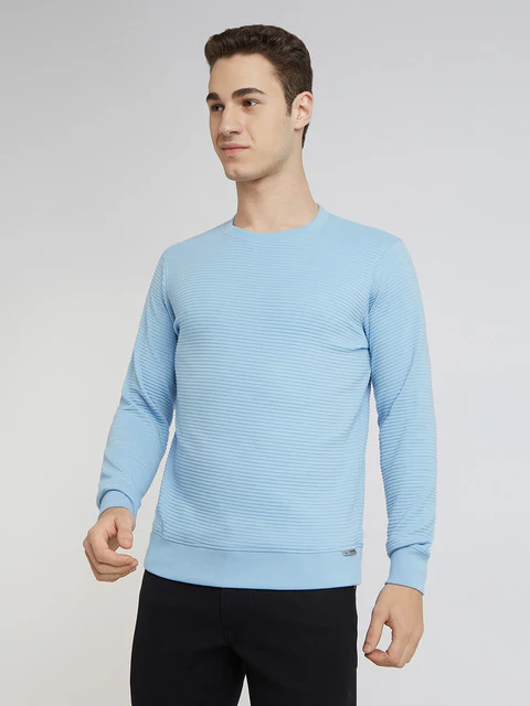 Parx Men Blue Structure Regular Fit Cotton Sweatshirt