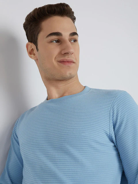 Parx Men Blue Structure Regular Fit Cotton Sweatshirt - Image 6