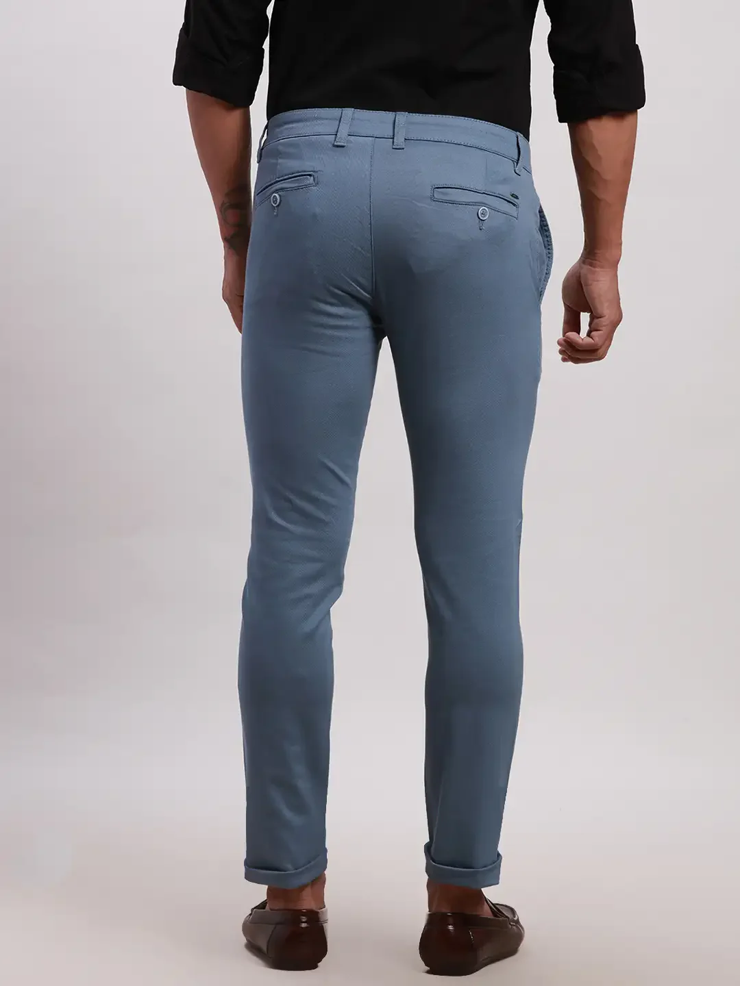 Parx Men Blue Super Slim Fit Solid Cotton Spandex Trouser - Image 4