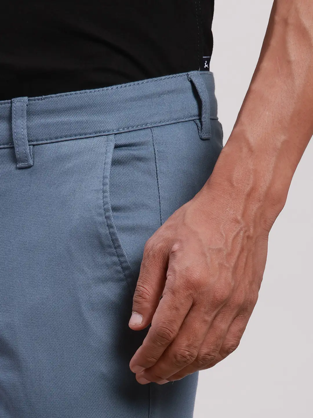 Parx Men Blue Super Slim Fit Solid Cotton Spandex Trouser - Image 6