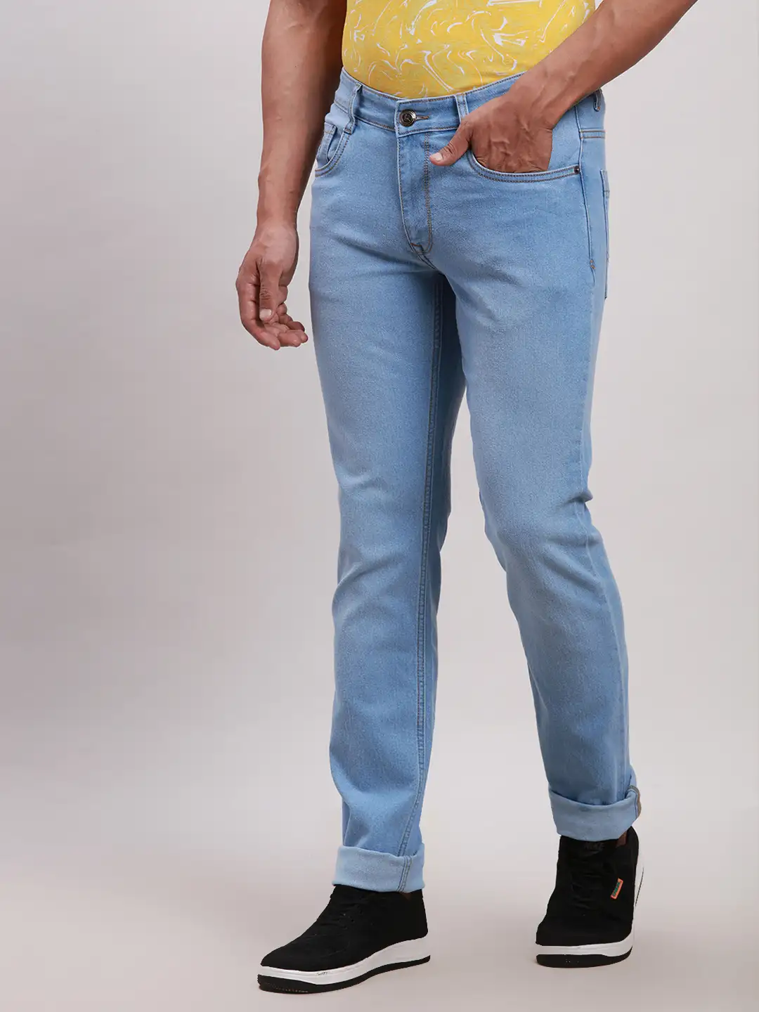 Parx Men Blue Tapered Fit Self Design Cotton Spandex Jeans - Image 3