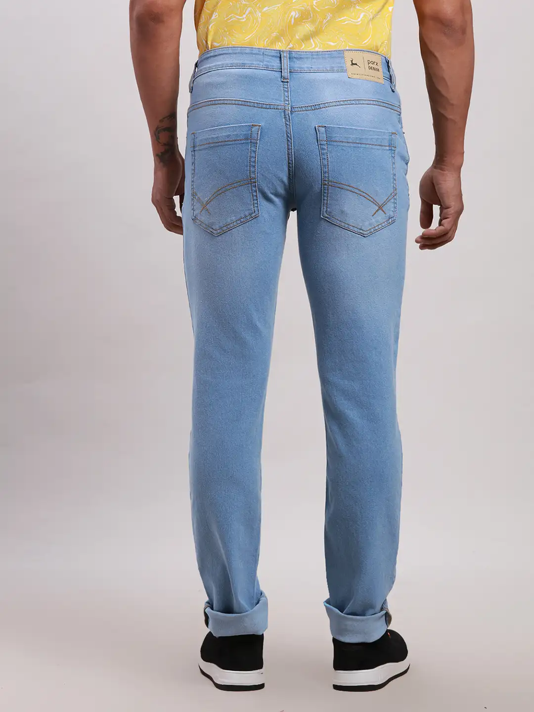 Parx Men Blue Tapered Fit Self Design Cotton Spandex Jeans - Image 4