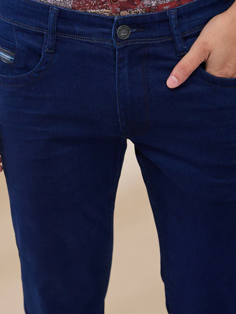 Parx Men Blue Twill Low Rise Tapered Fit Cotton Blend Jeans - Image 6