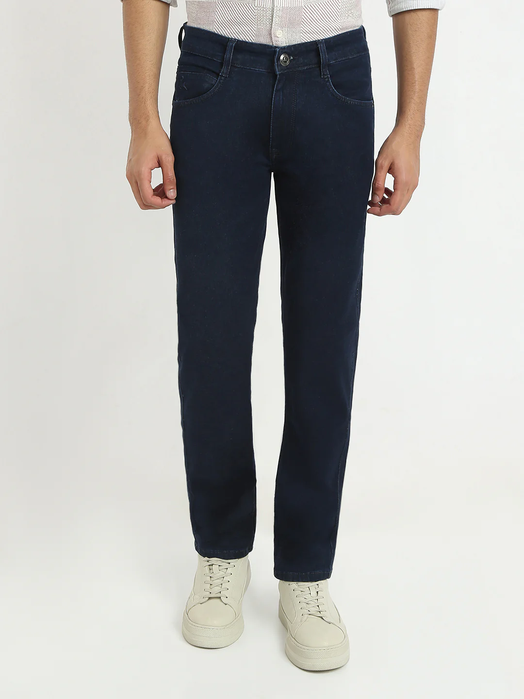 Parx Men Blue Twill Low Rise Tapered Fit Cotton Blend Jeans