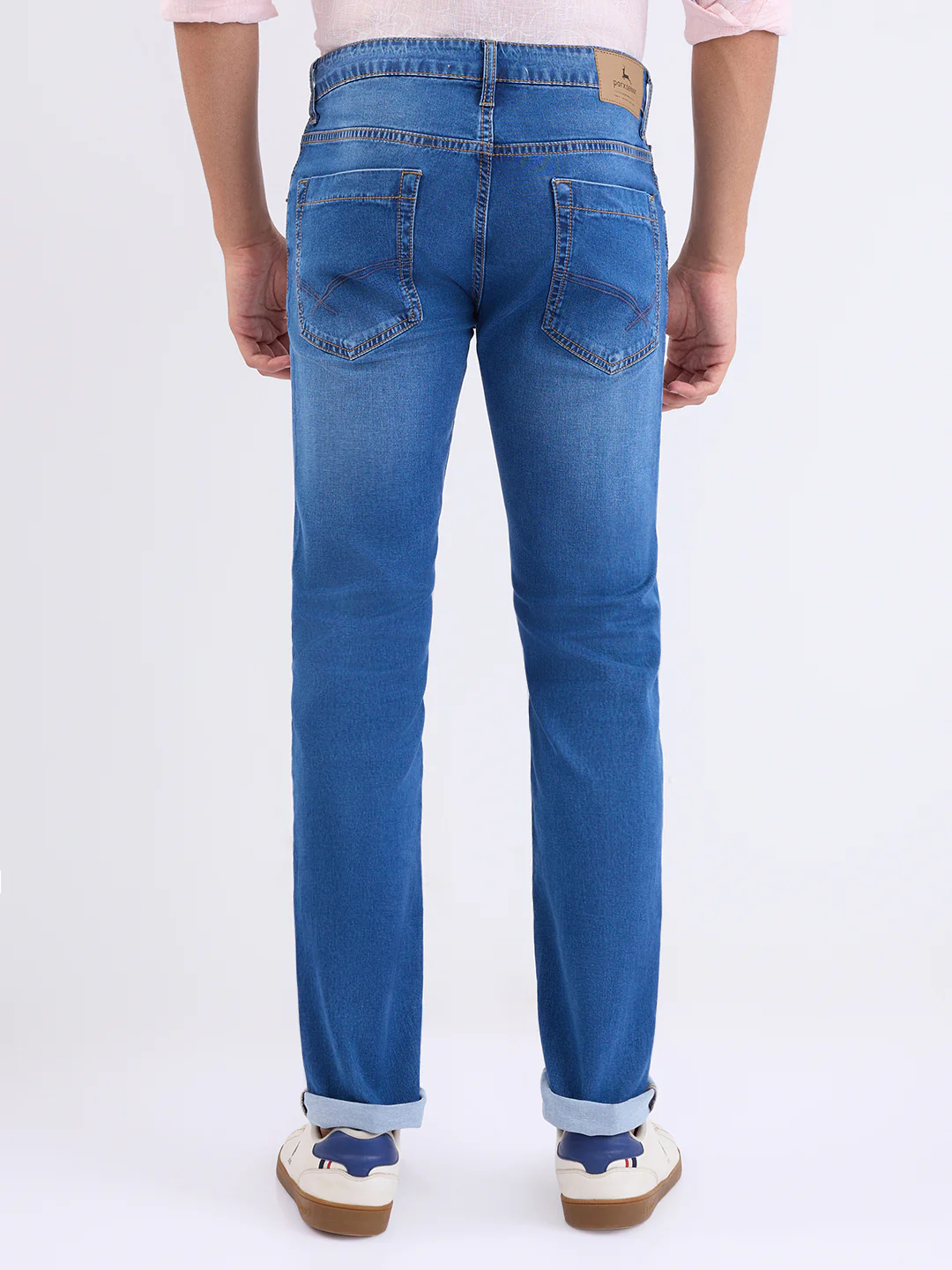 Parx Men Blue Twill Low Rise Tapered Fit Cotton Blend Jeans - Image 4