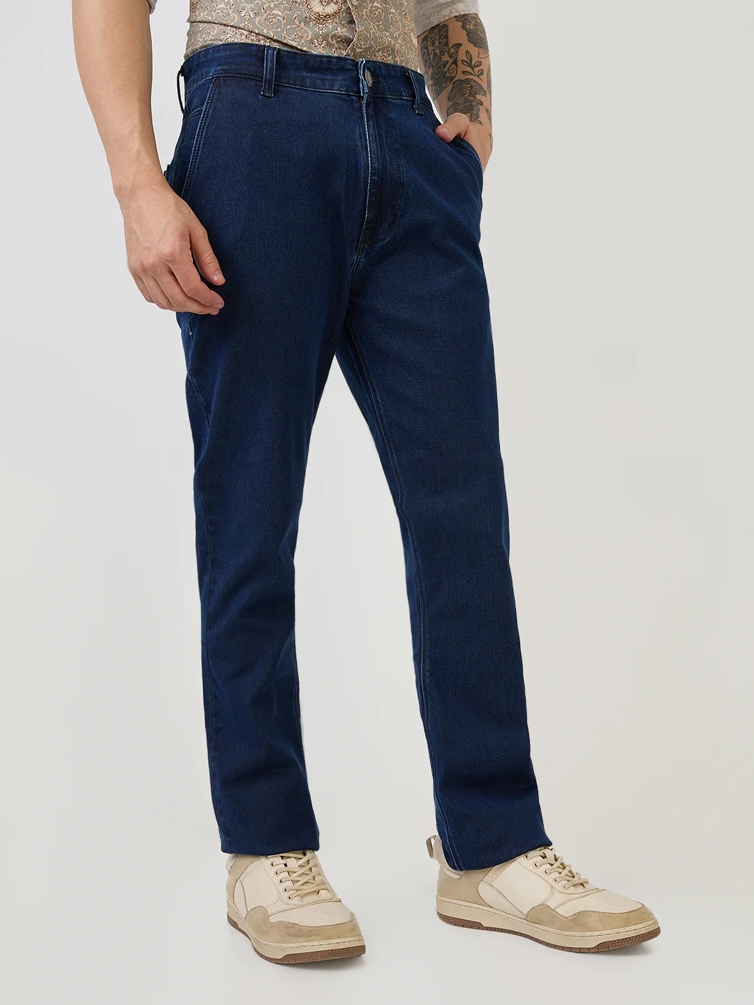 Parx Men Blue Twill Mid Rise Straight Fit Cotton Blend Jeans - Image 3
