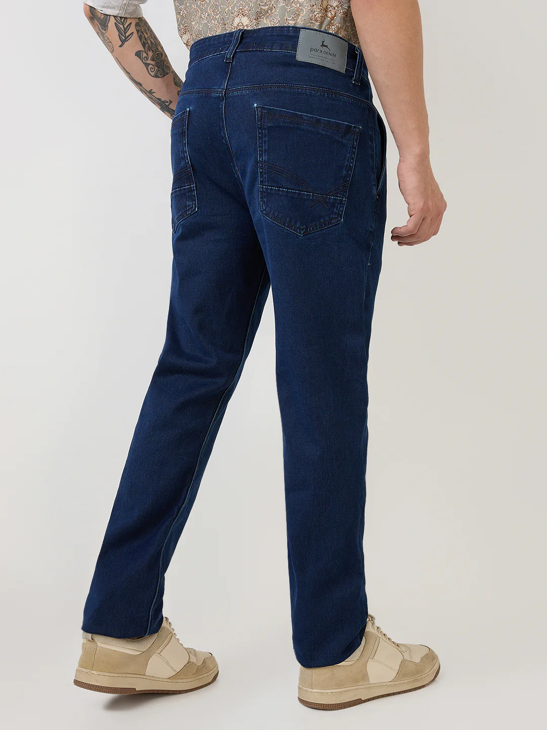 Parx Men Blue Twill Mid Rise Straight Fit Cotton Blend Jeans - Image 4