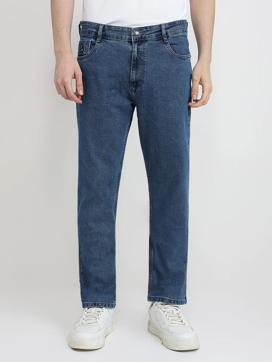 Parx Men Blue Twill Slim Tapered Fit Cotton Blend Jeans