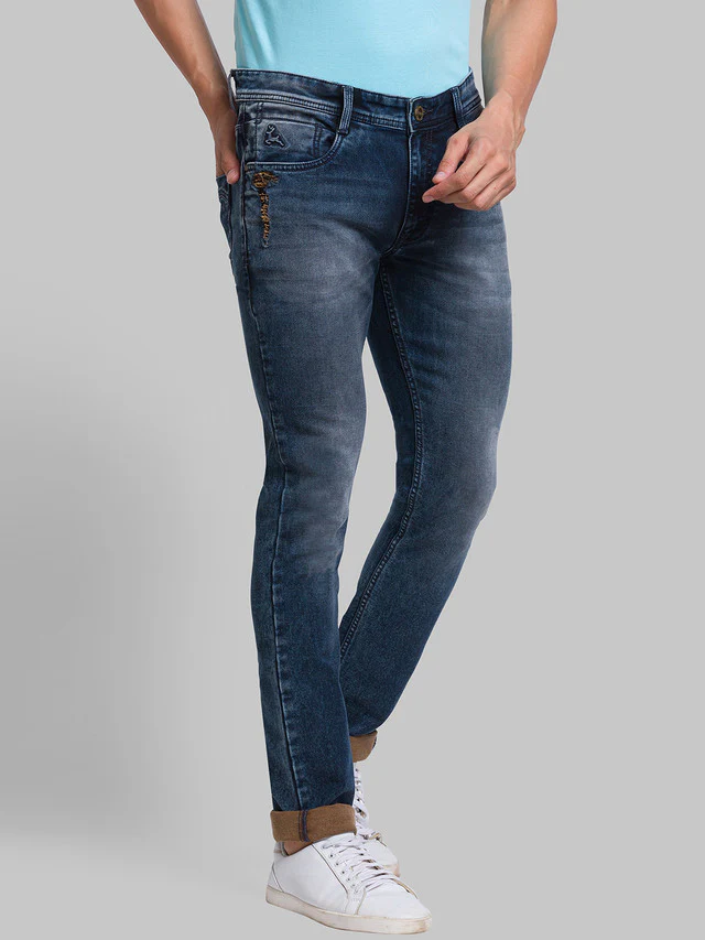 Parx Men Blue Woven Design Skinny Fit Jeans - Image 2