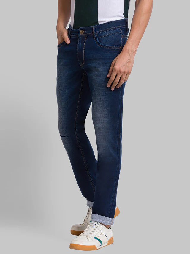 Parx Men Blue Woven Design Slim Tapered Fit Jeans - Image 3