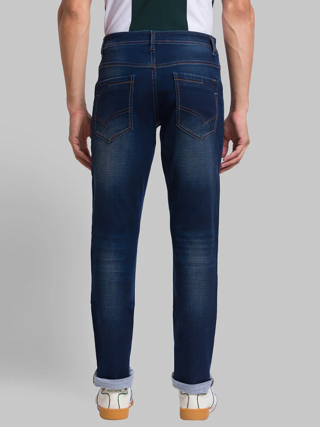 Parx Men Blue Woven Design Slim Tapered Fit Jeans - Image 4