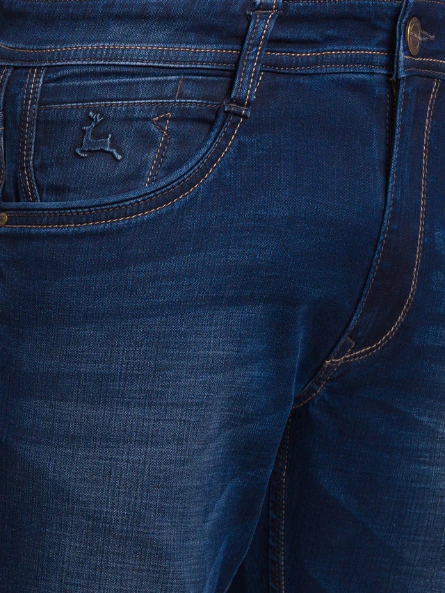 Parx Men Blue Woven Design Slim Tapered Fit Jeans - Image 6