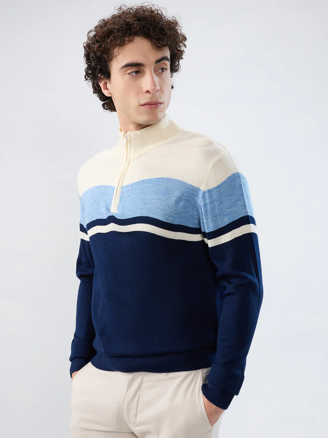 Parx Men Blue Yarn Dyed Acrylic Sweatshirt - Image 3