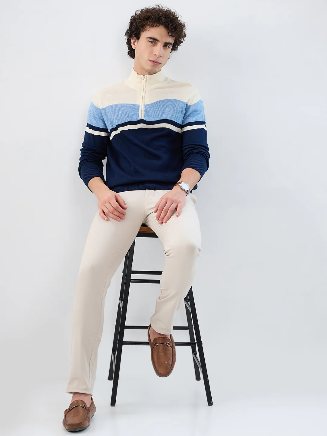 Parx Men Blue Yarn Dyed Acrylic Sweatshirt - Image 7