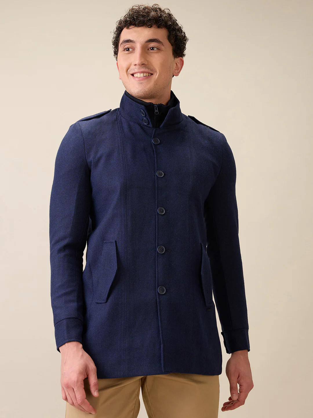 Parx Men Blue Yarn Dyed Polyester Jacket