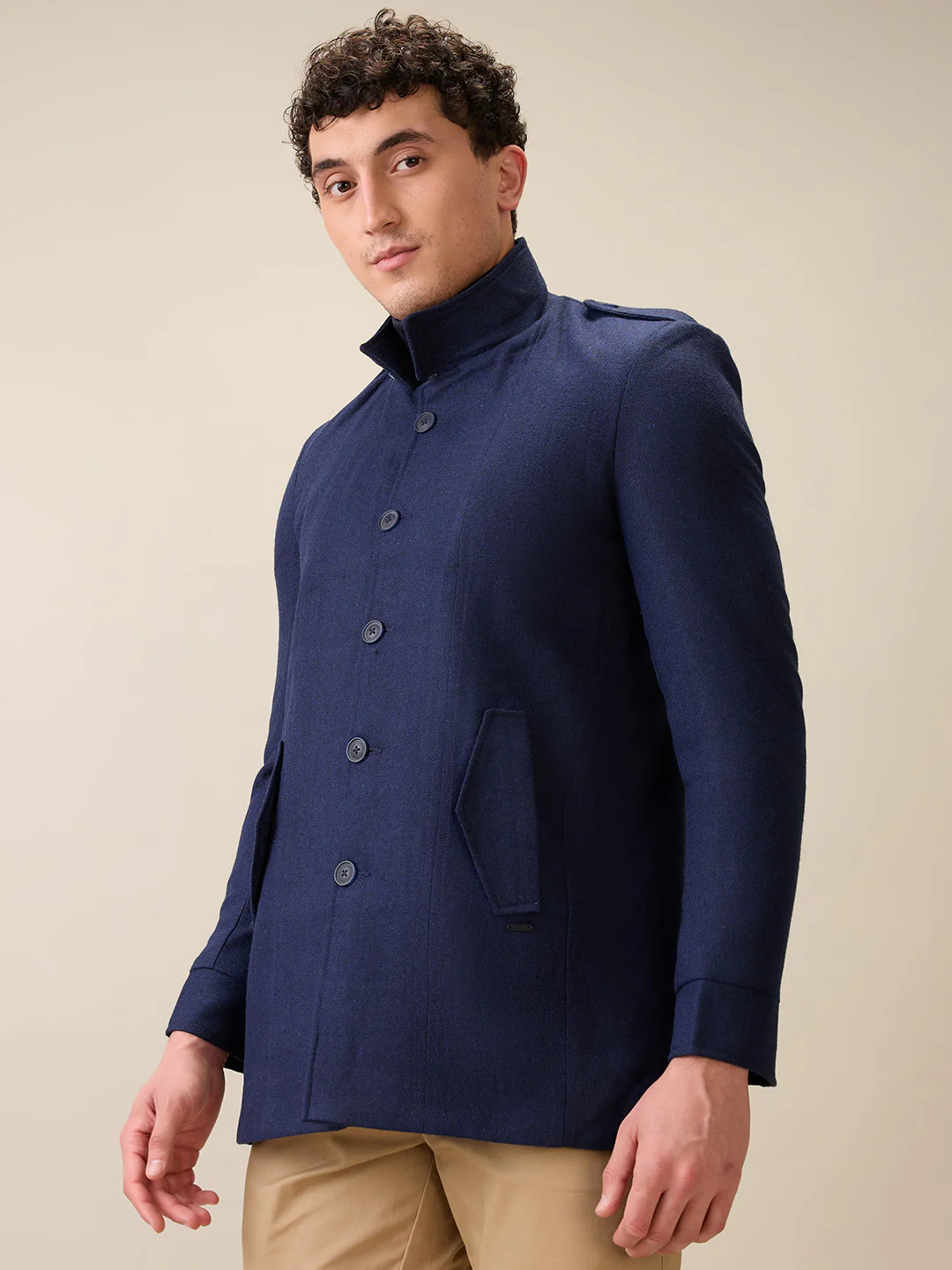 Parx Men Blue Yarn Dyed Polyester Jacket - Image 3