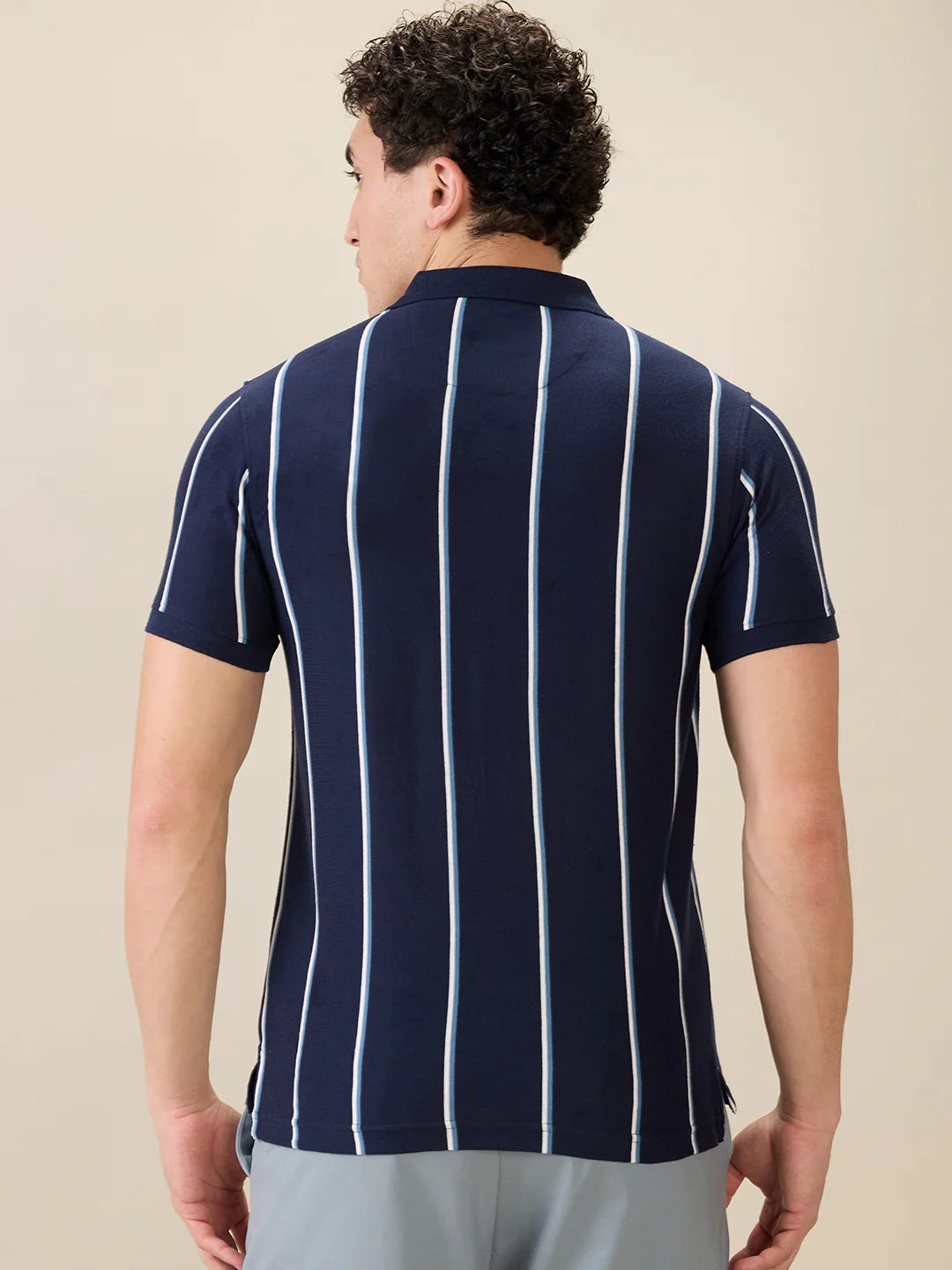 Parx Men Blue Yarn Dyed Regular Fit Cotton Blend Half Sleeve T-Shirt - Image 4