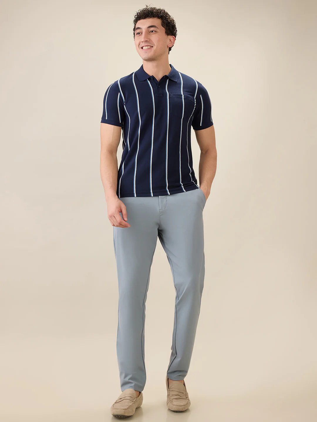 Parx Men Blue Yarn Dyed Regular Fit Cotton Blend Half Sleeve T-Shirt - Image 5