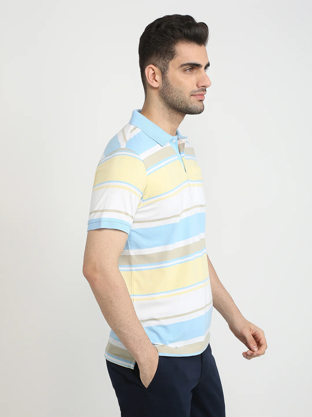 Parx Men Blue Regular Fit Yarn Dyed Polo Neck Collar T-Shirt - Image 3