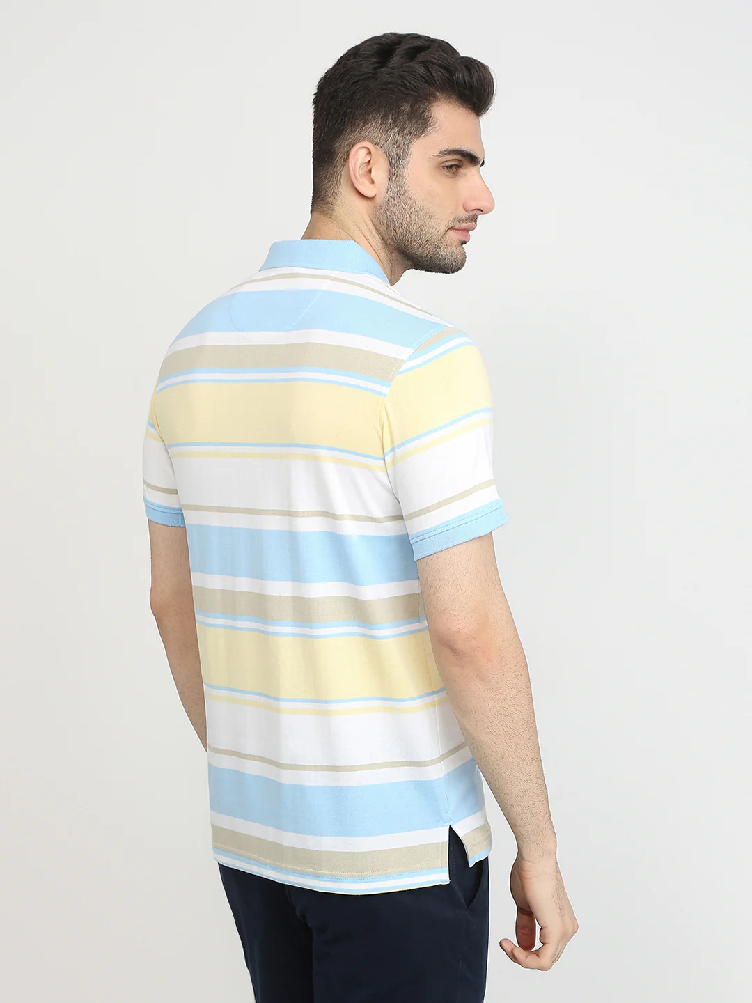 Parx Men Blue Regular Fit Yarn Dyed Polo Neck Collar T-Shirt - Image 4