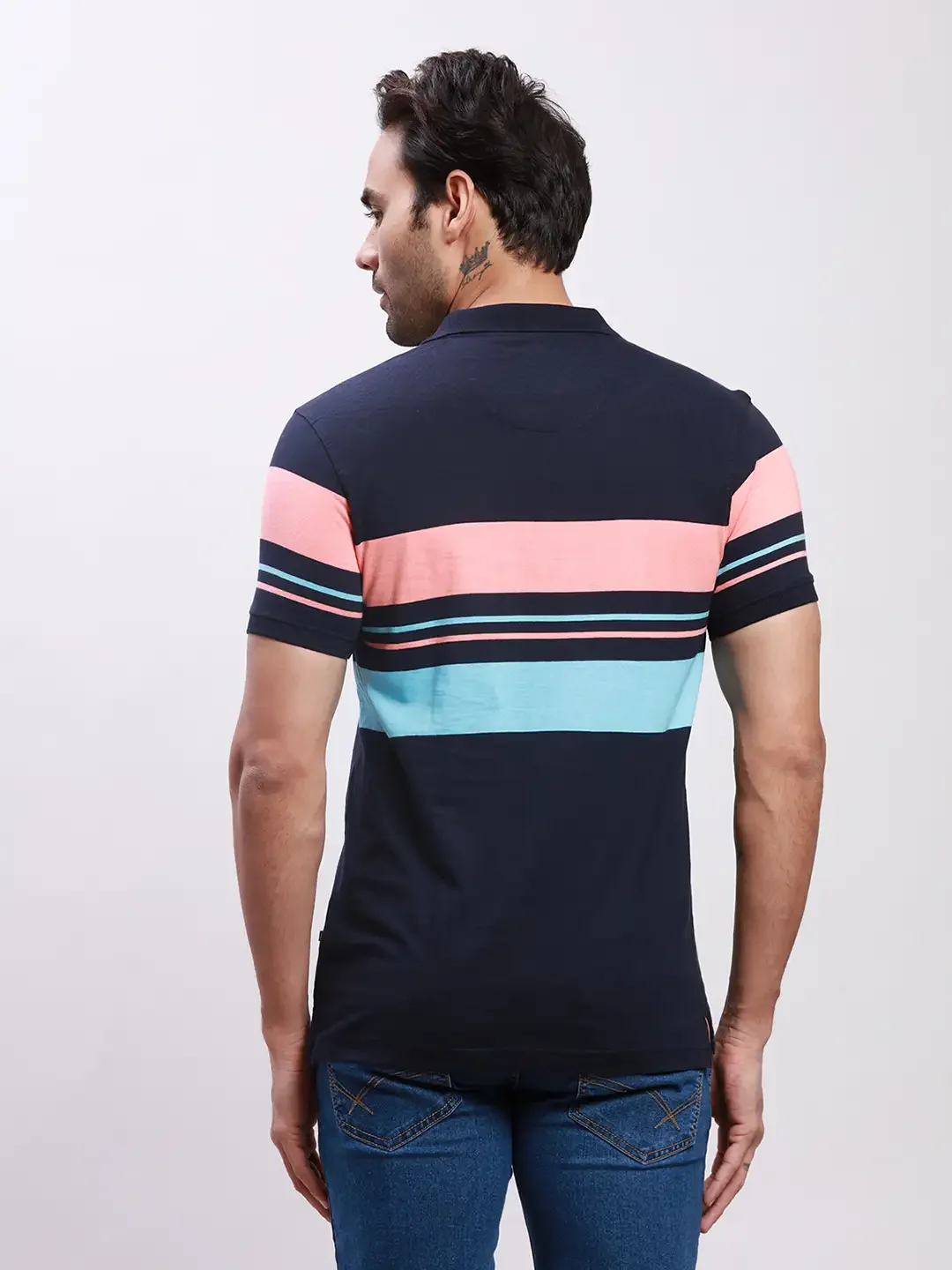 Parx Men Blue Yarn Dyed Regular Fit Cotton T-Shirt - Image 4