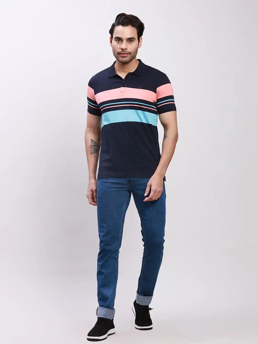 Parx Men Blue Yarn Dyed Regular Fit Cotton T-Shirt - Image 5