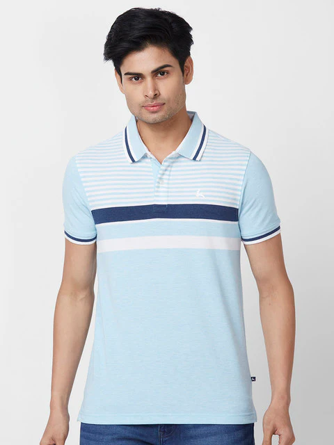 Parx Men Blue Yarn Dyed Regular Fit Cotton T-Shirt