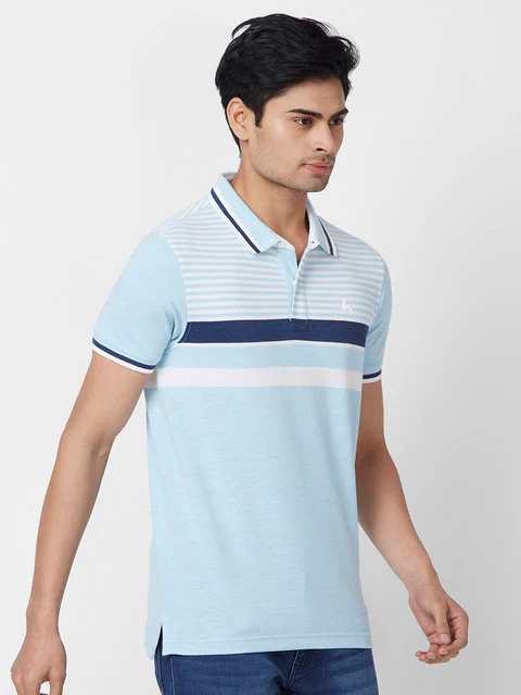 Parx Men Blue Yarn Dyed Regular Fit Cotton T-Shirt - Image 2