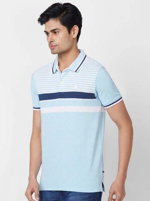 Parx Men Blue Yarn Dyed Regular Fit Cotton T-Shirt - Image 3