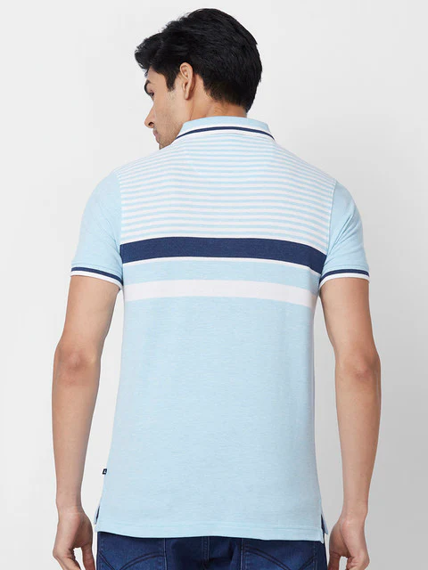 Parx Men Blue Yarn Dyed Regular Fit Cotton T-Shirt - Image 4