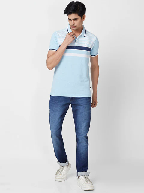 Parx Men Blue Yarn Dyed Regular Fit Cotton T-Shirt - Image 5
