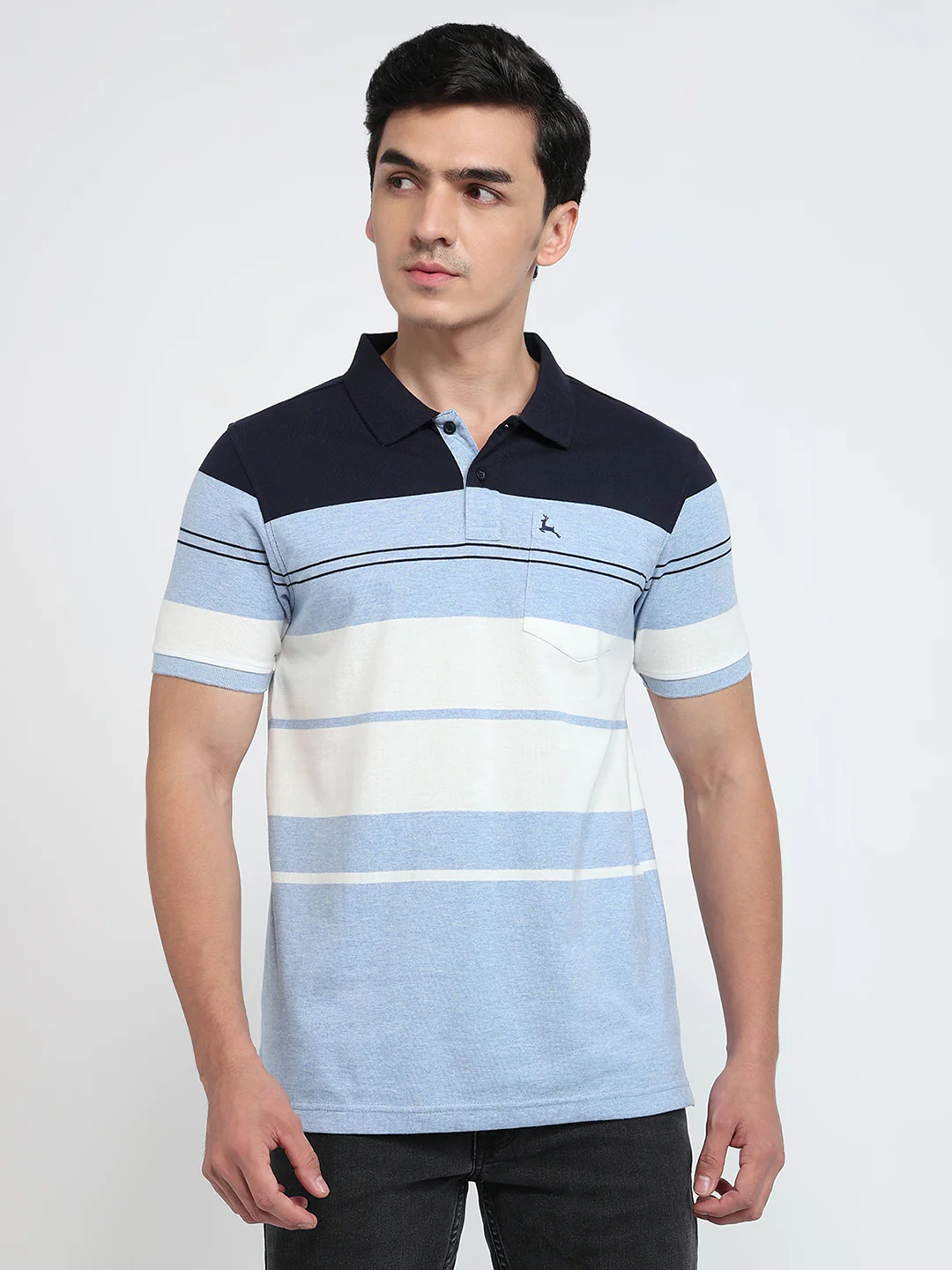 Parx Men Blue Yarn Dyed Regular Fit Cotton T-Shirt