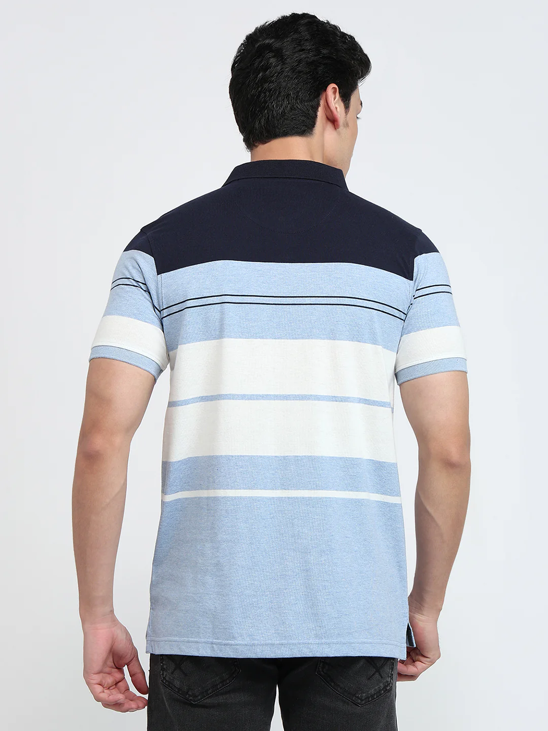Parx Men Blue Yarn Dyed Regular Fit Cotton T-Shirt - Image 4