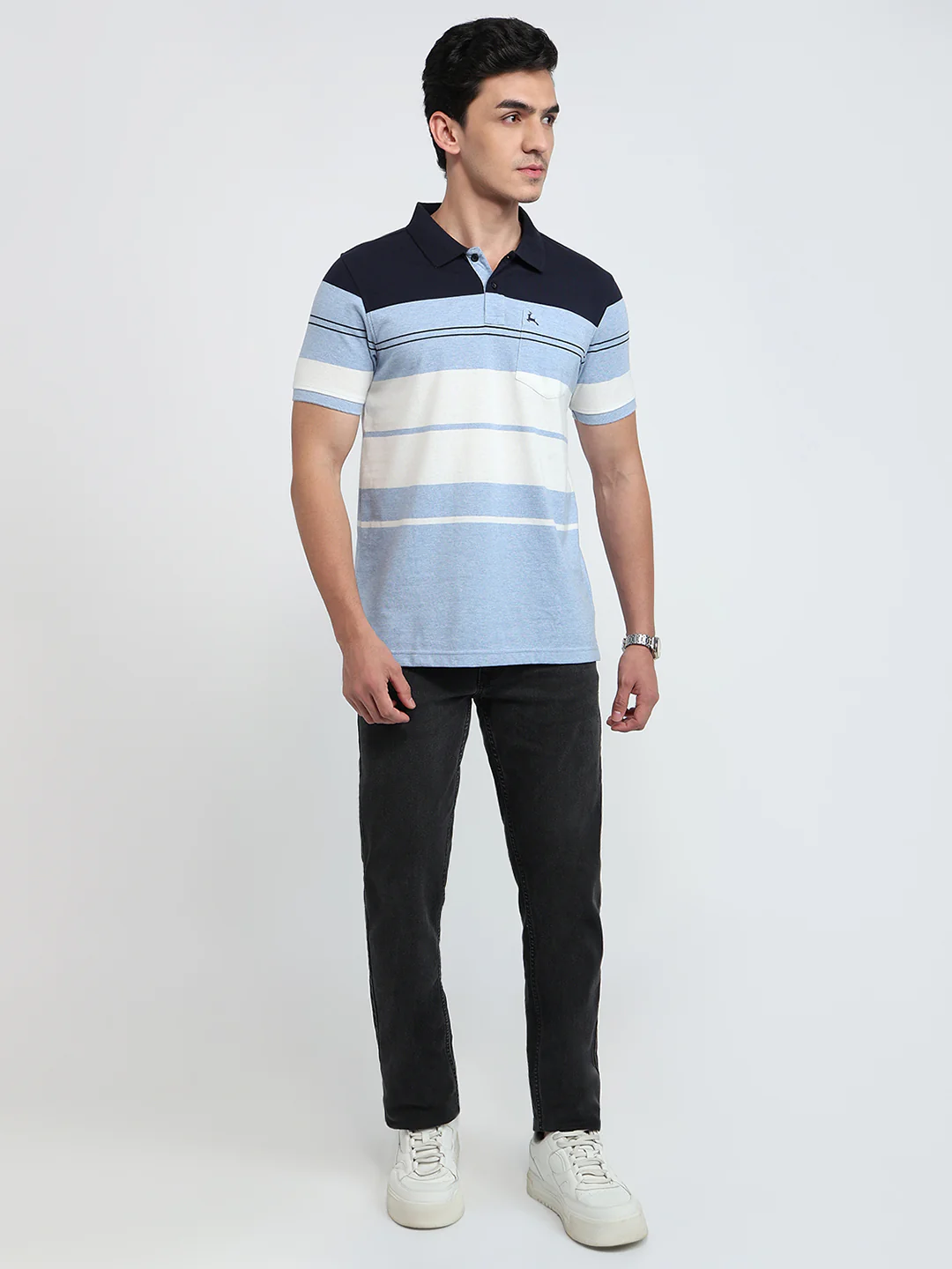 Parx Men Blue Yarn Dyed Regular Fit Cotton T-Shirt - Image 5