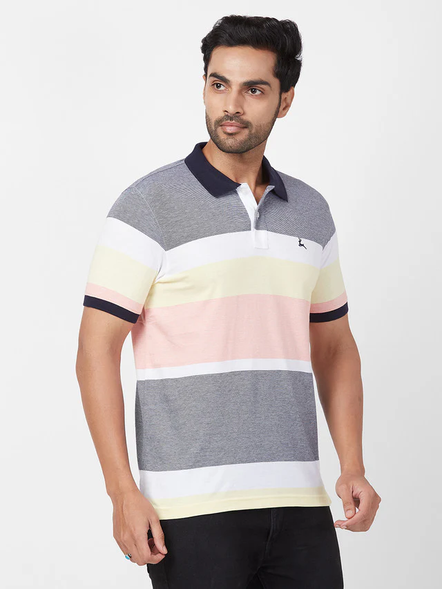 Parx Men Blue Yarn Dyed Regular Fit Half Sleeve Polo Neck T-Shirt - Image 2