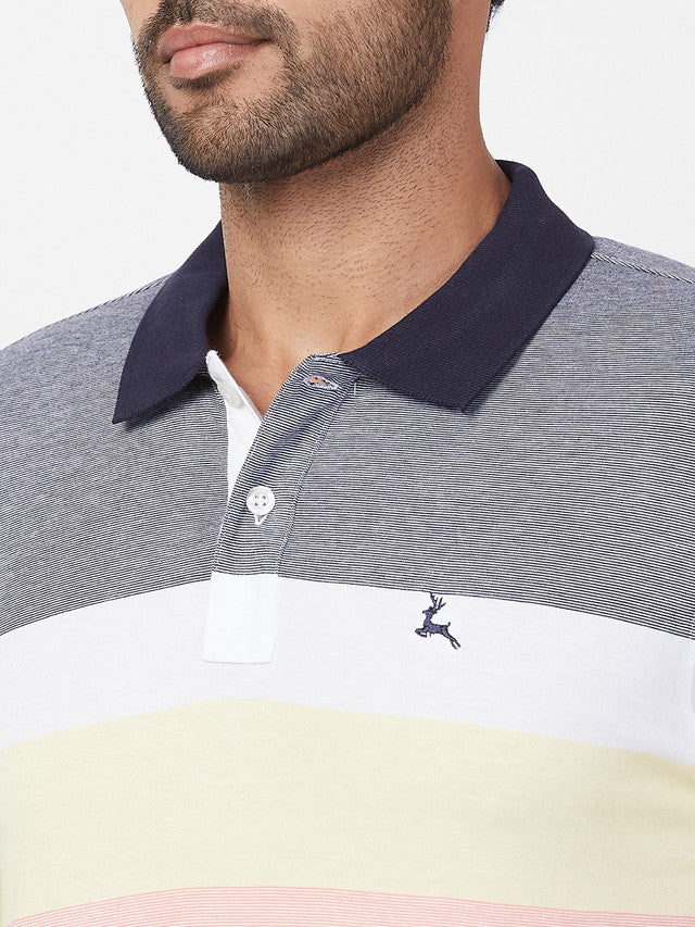 Parx Men Blue Yarn Dyed Regular Fit Half Sleeve Polo Neck T-Shirt - Image 6
