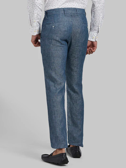 Parx Men Blue Yarn Dyed Slim Tapered Fit Linen Trouser - Image 4