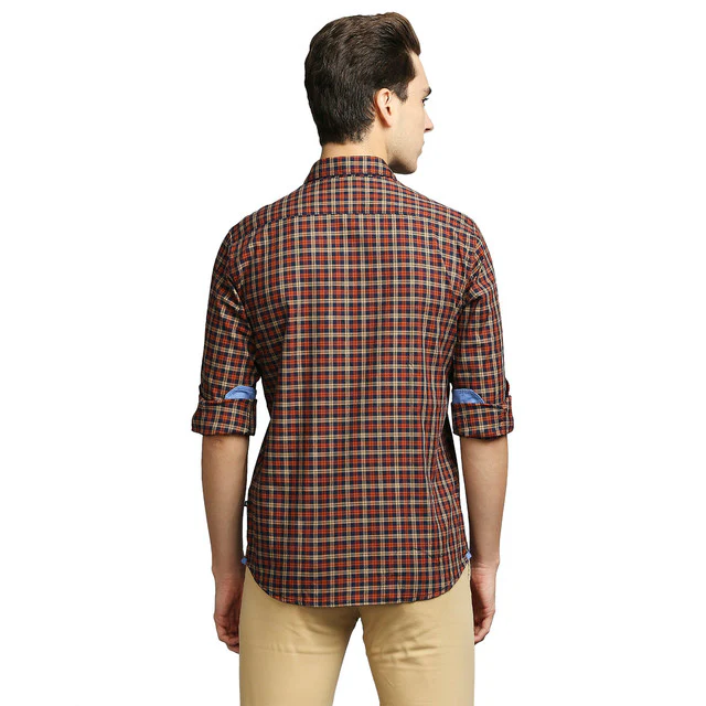 Parx Men Brown Checks Slim Fit Cotton Blend Shirt - Image 4