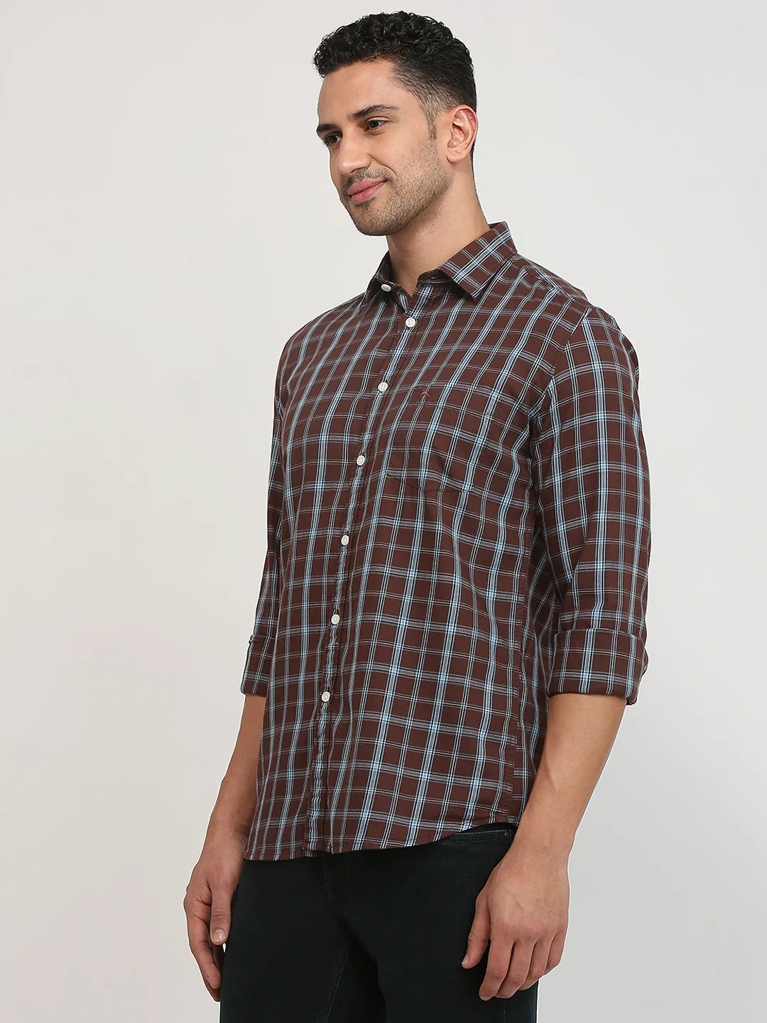Parx Men Brown Checks Slim Fit Cotton Casual Shirt - Image 2
