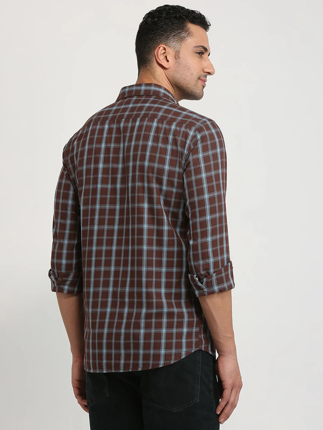 Parx Men Brown Checks Slim Fit Cotton Casual Shirt - Image 4