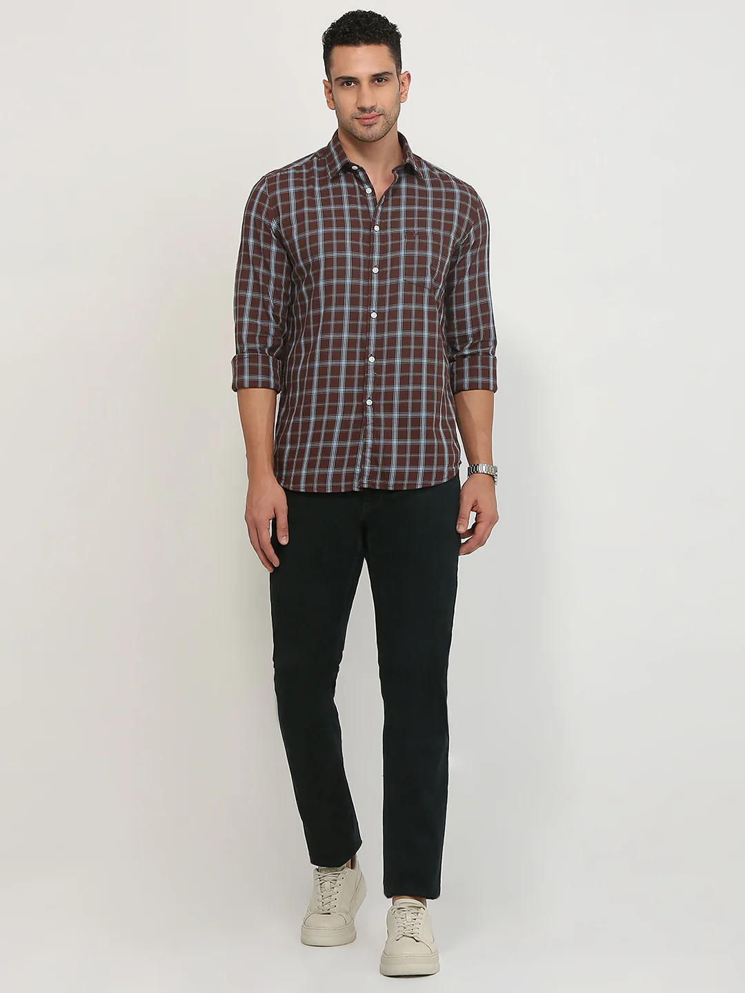 Parx Men Brown Checks Slim Fit Cotton Casual Shirt - Image 5
