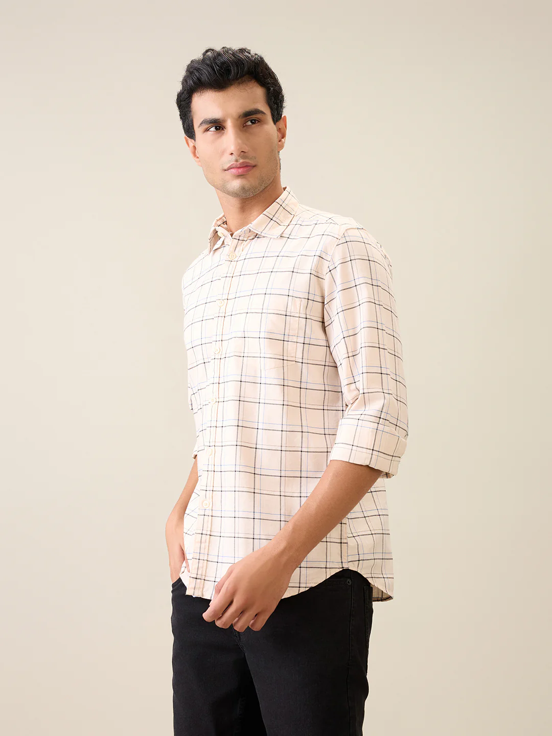 Parx Men Brown Checks Slim Fit Cotton Casual Shirt - Image 2