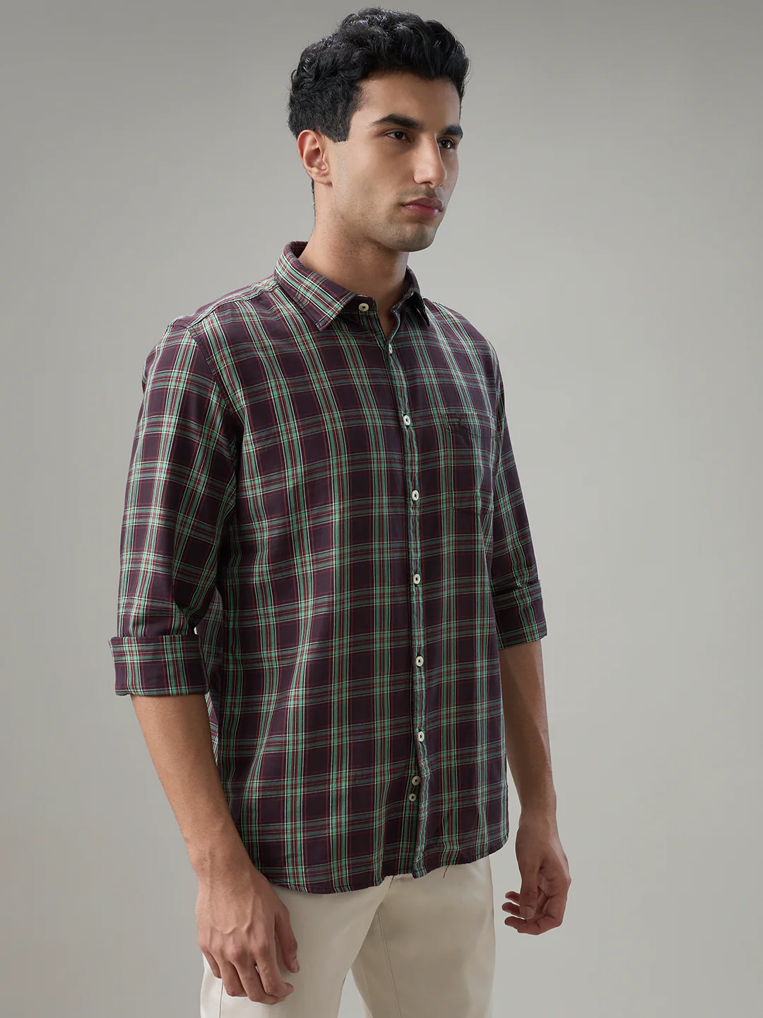 Parx Men Brown Checks Slim Fit Cotton Casual Shirt - Image 2
