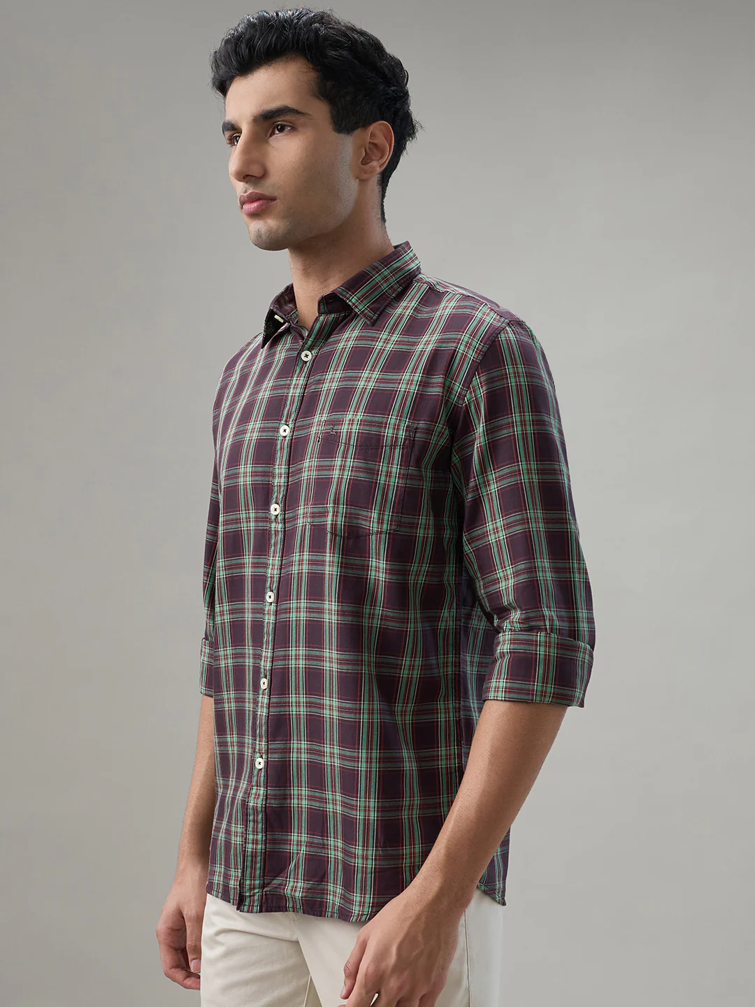 Parx Men Brown Checks Slim Fit Cotton Casual Shirt - Image 3